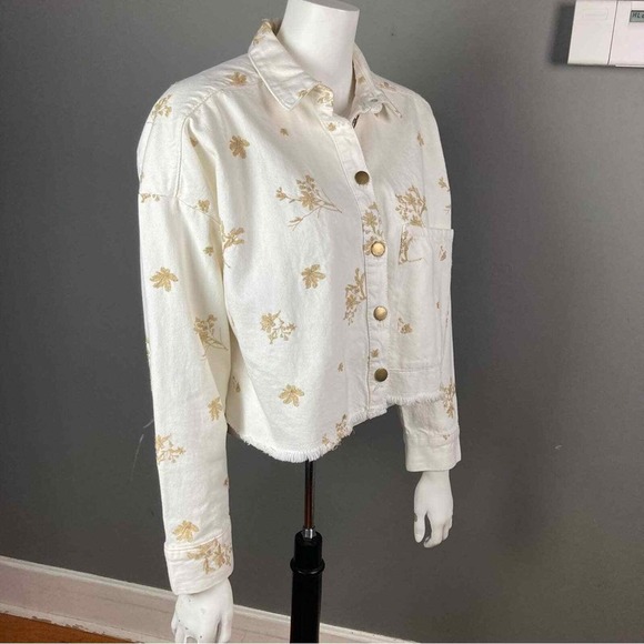 Zara denim Jean jacket XS jean white metallic floral embroidery Boho Cottagecore